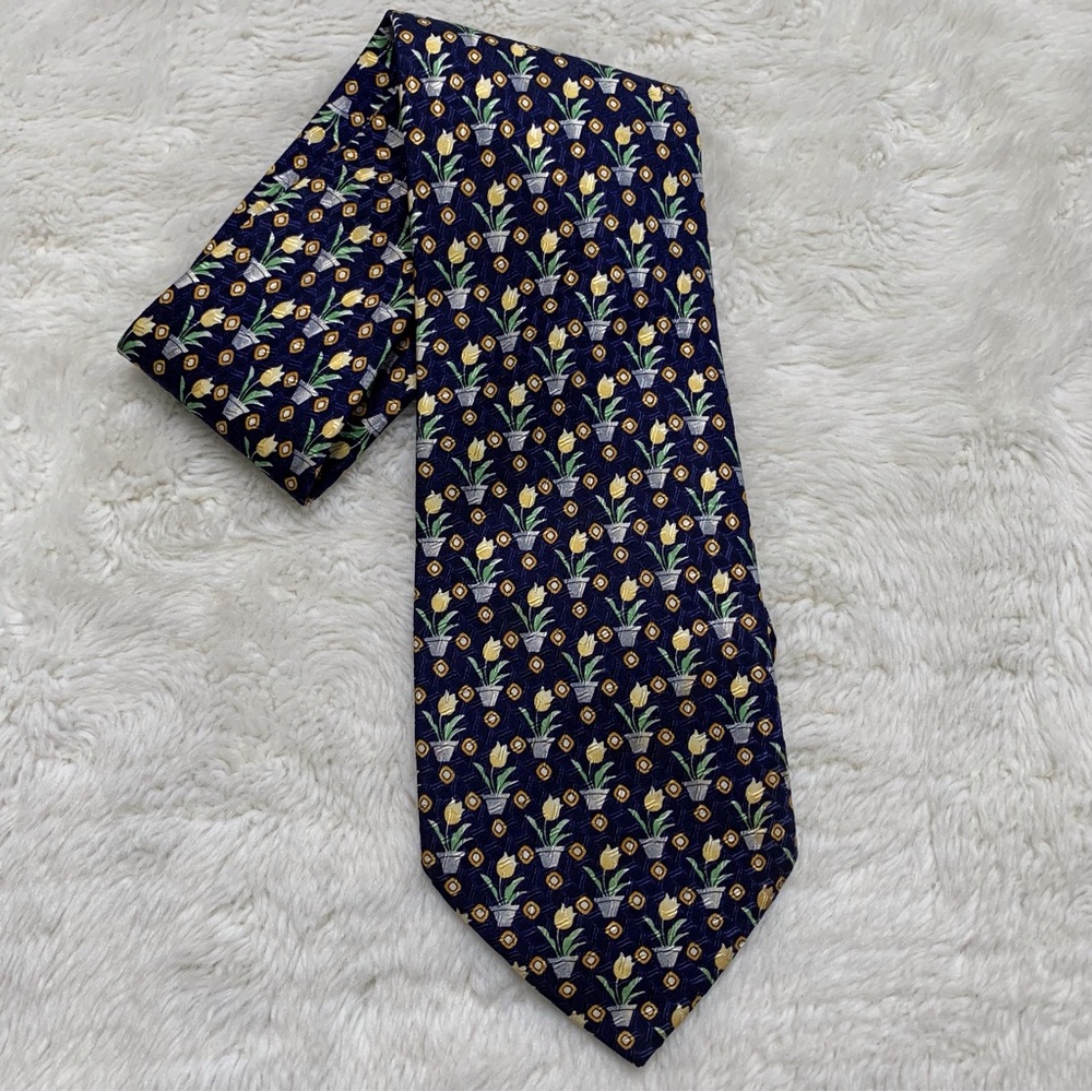 Alfredo Versace Men's Blue/Yellow Floral Pattern 100% Silk Tie Made in Italy
